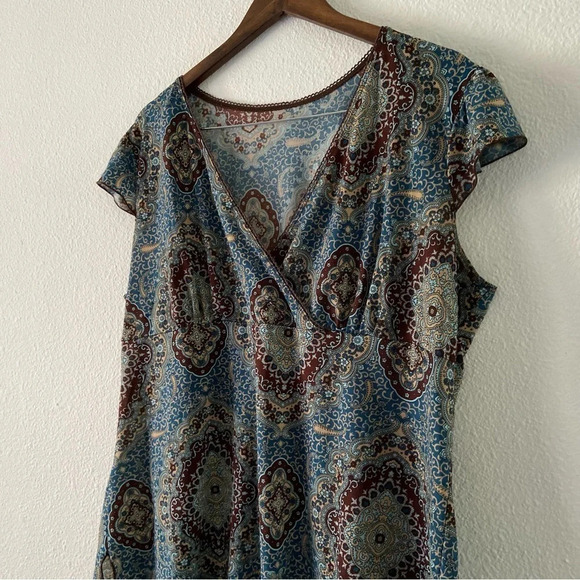 Retro Paisley Light Top Short Sleeve Blouse Size XL Wrap Neckline V-Neck - Picture 3 of 5